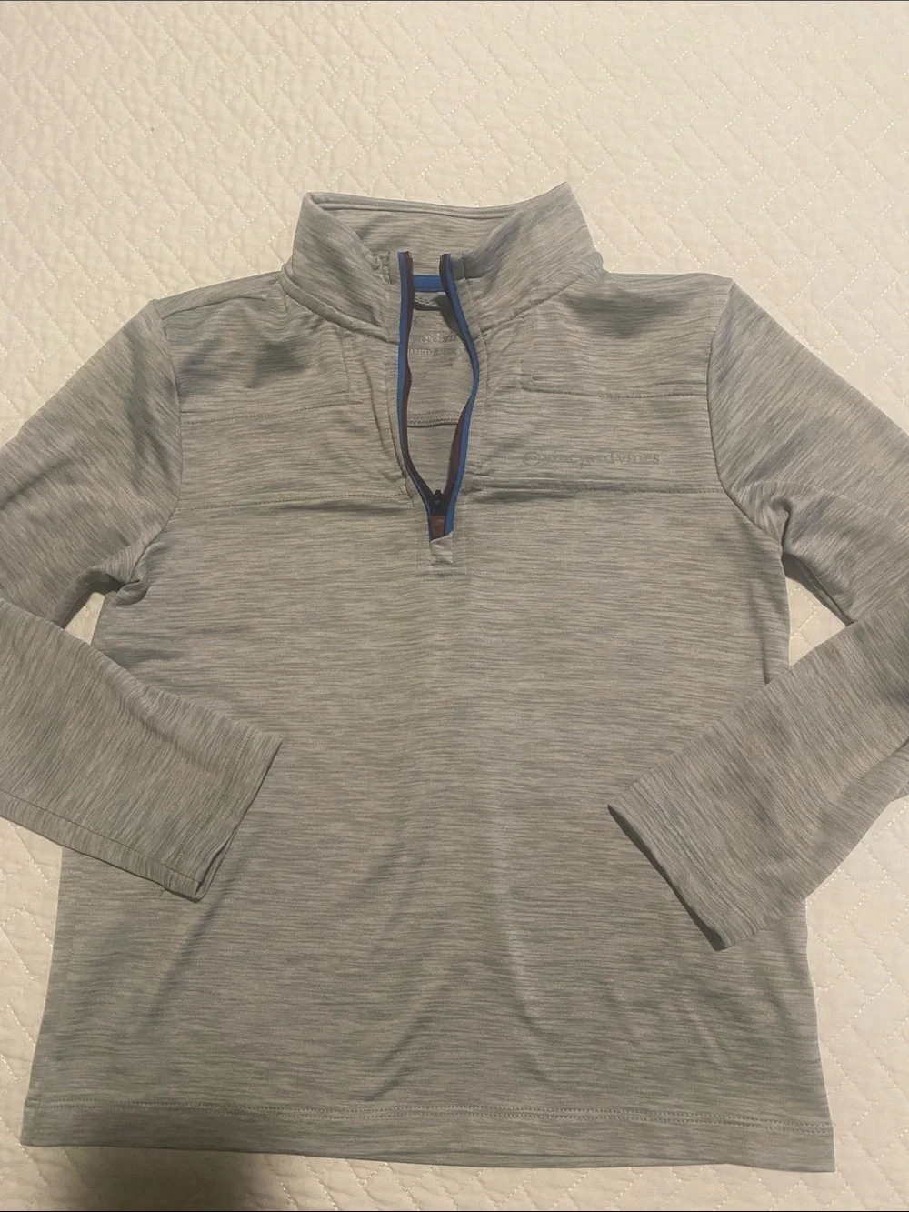 Vineyard Vines Light Gray Quarter-Zip Pullover with Blue Trim